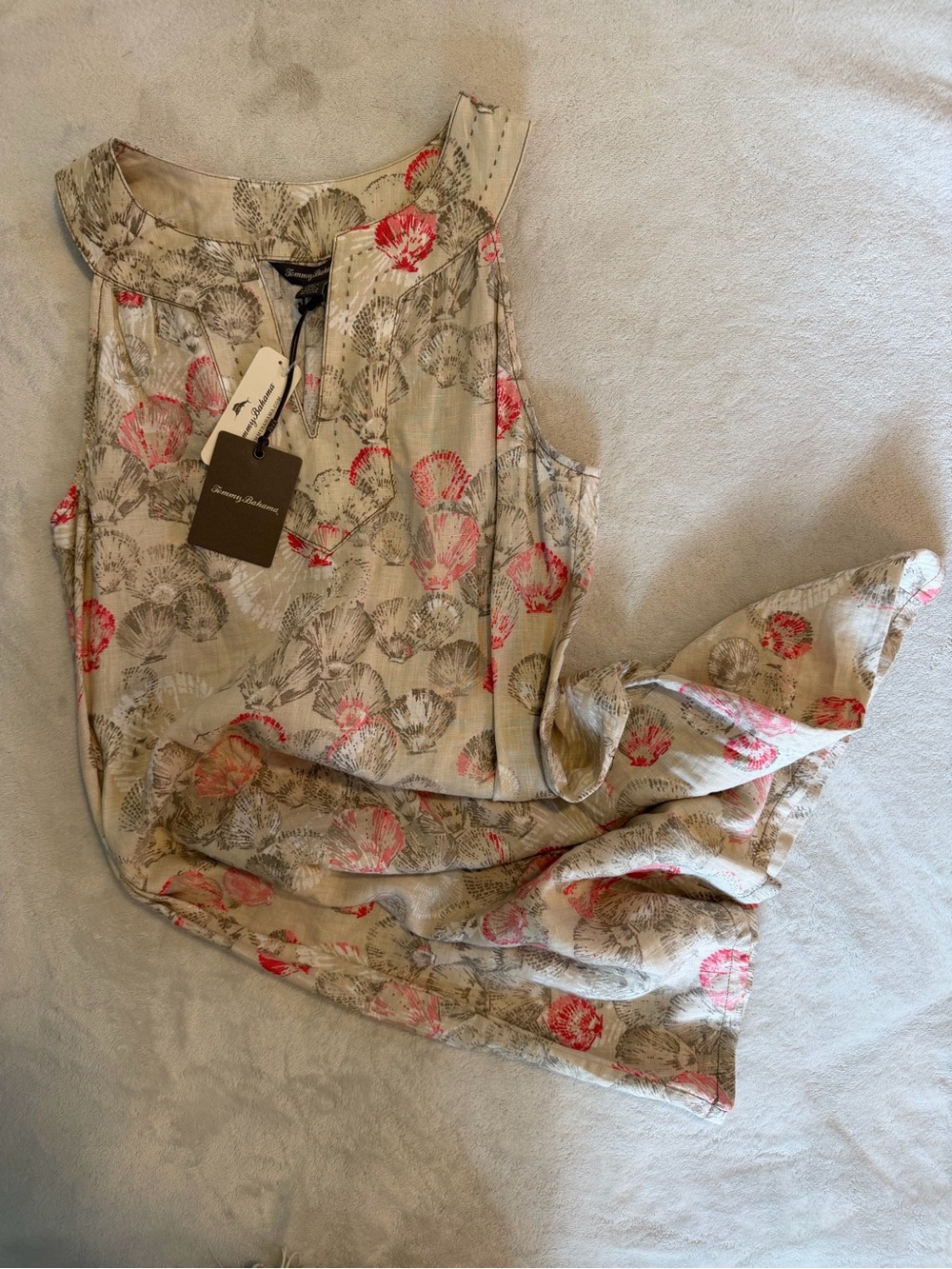 Tommy Bahama Beige Dress with Pink and Brown Floral Print